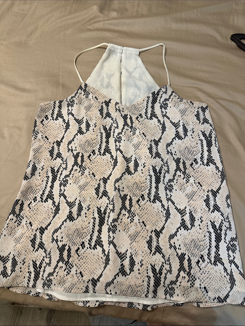 Women’s Snake Print Halter Tank Top - White/Beige
